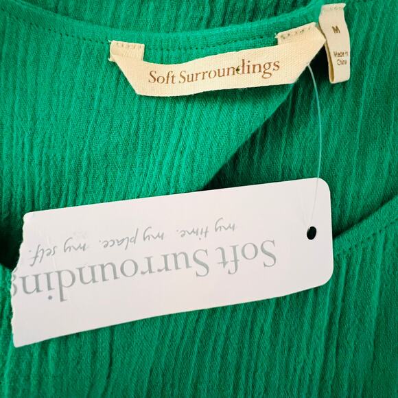 Soft Surroundings Kelly Green Crinkle Cotton Tank Top Lettuce Hem Medium - Picture 7 of 8